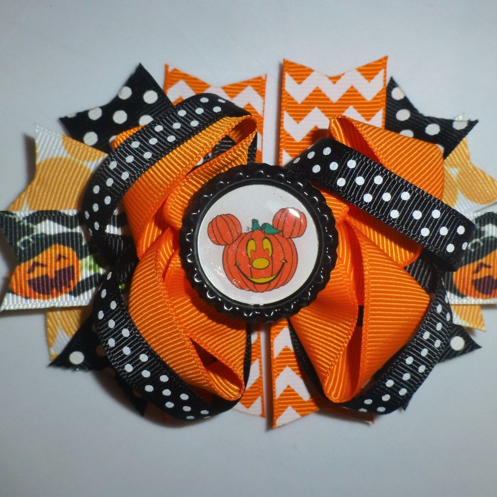 Halloween Mickey Mouse Pumpkin Girls 5-Inch Hair Bow Clip